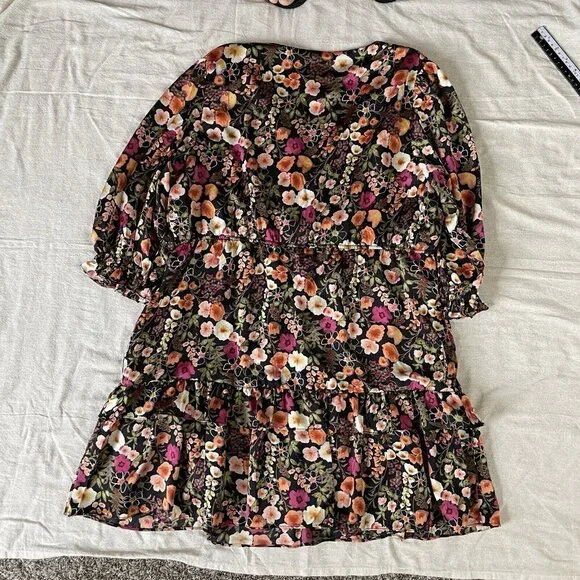 Melonie T Womens 3/4 Sleeve Floral Fit & Flare Midi Dress Petite 14‎ Black Spice - Picture 2 of 12